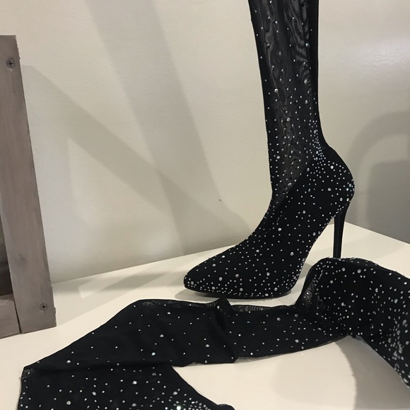 BLACK Sexy Sock Heels - Picture 2 of 9